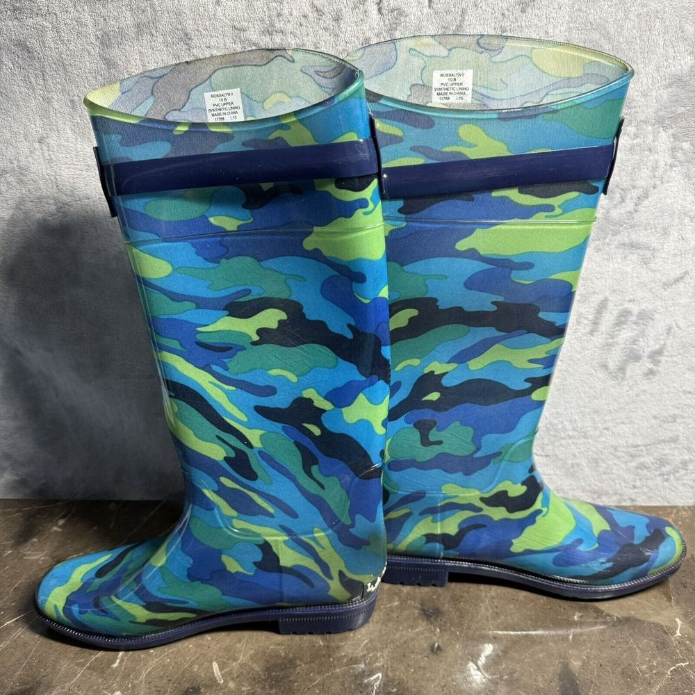 Lauren Ralph Lauren Blue and Green Camo Knee-High Rain Boots